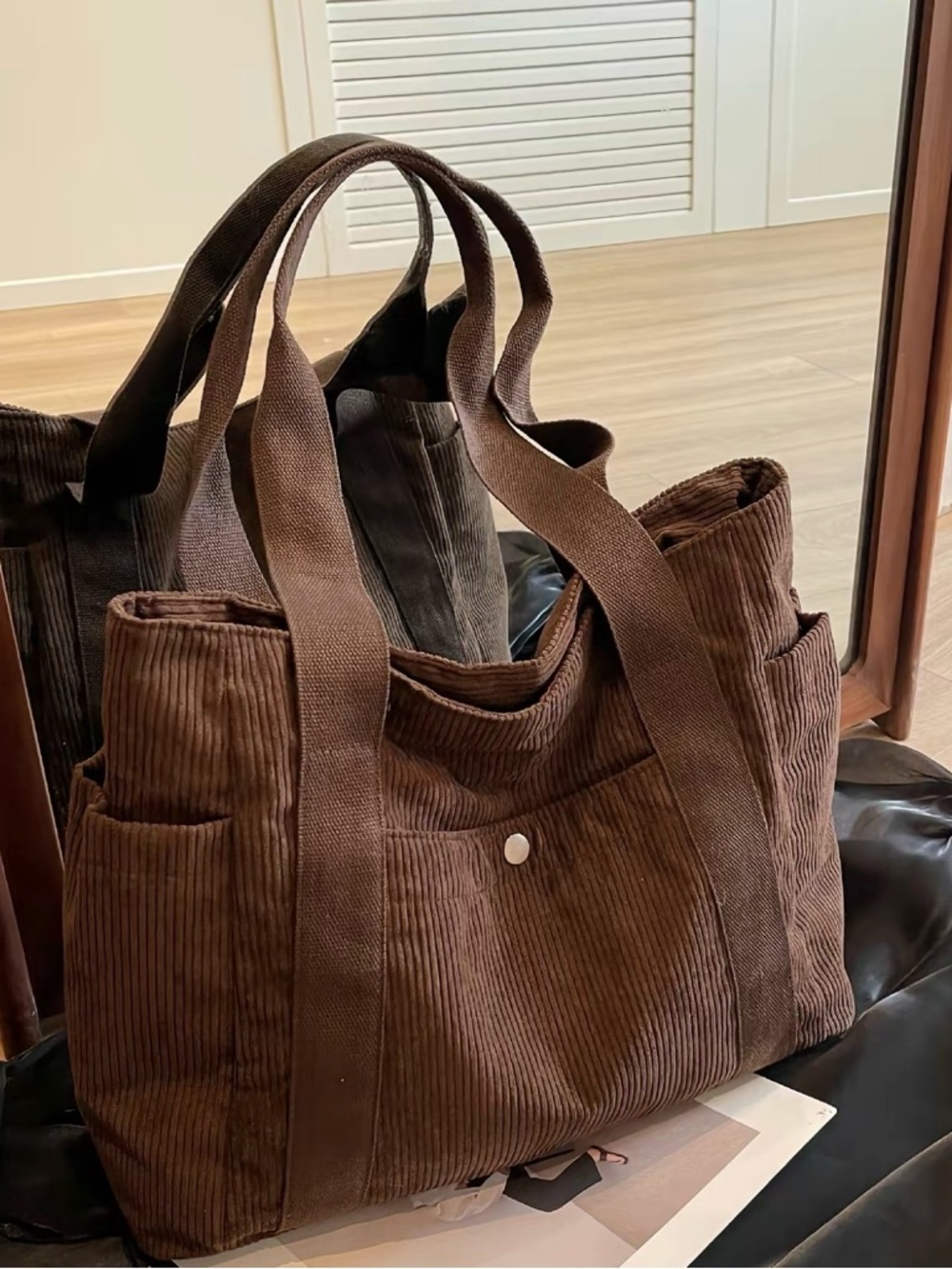 Brown Corduroy Tote Bag